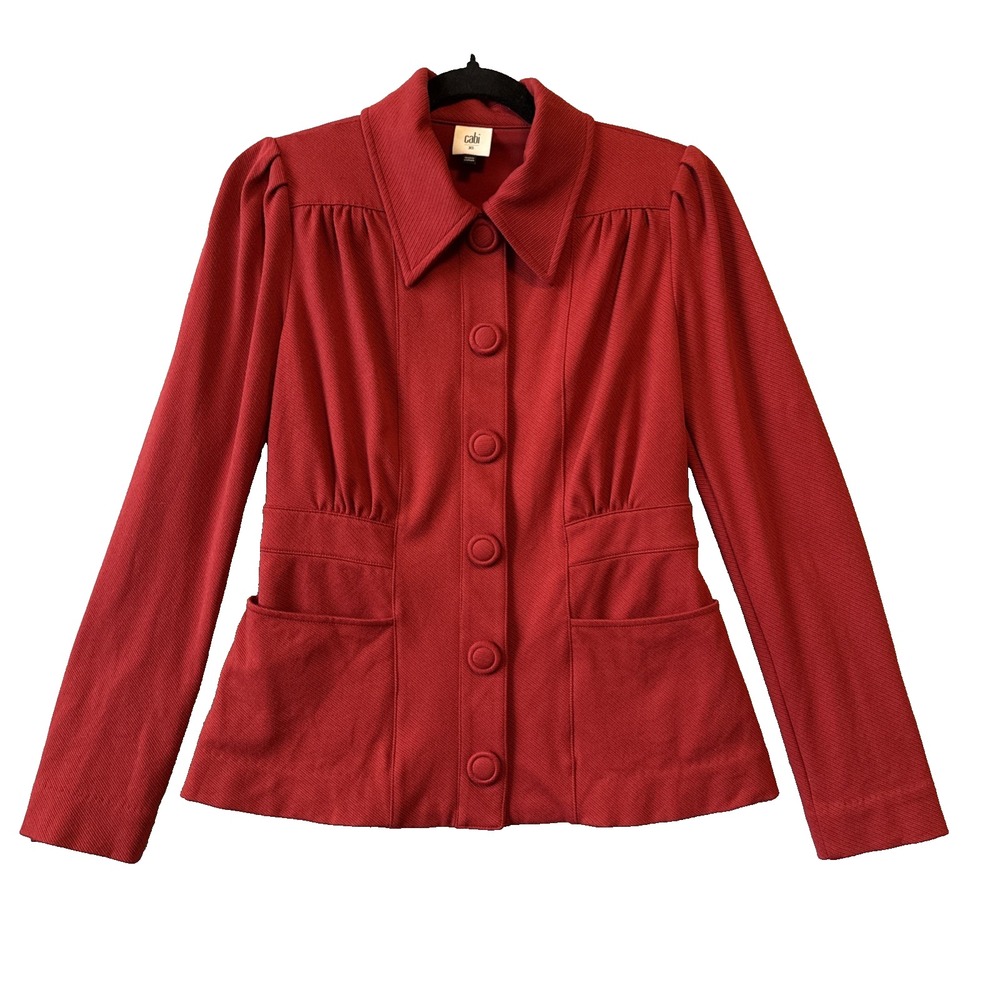 Cabi Spencer Jacket XS Paprika Red Ribbed Knit Blazer Snap Front 3906 Peplum